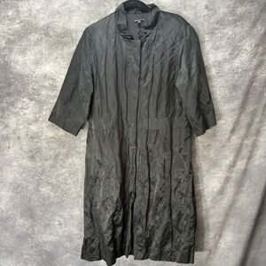 Eileen Fisher Black Metallic Crinkle Fabric Pleated Shirt Dress Size M